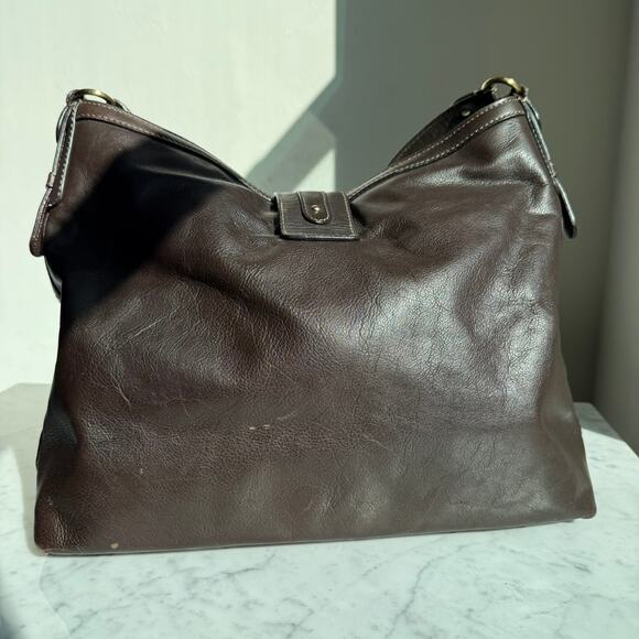 Ann Taylor Brown Shoulder Bag with Gold Ring Hardware Medium Tote Satchel - Picture 2 of 11